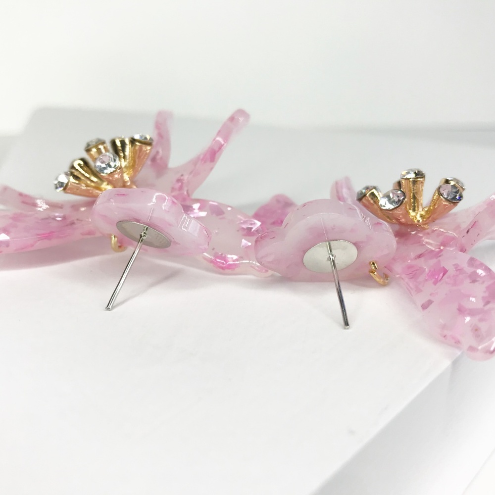 Mini Crystal Lily Drop Earrings in Pink - Picture 6 of 6